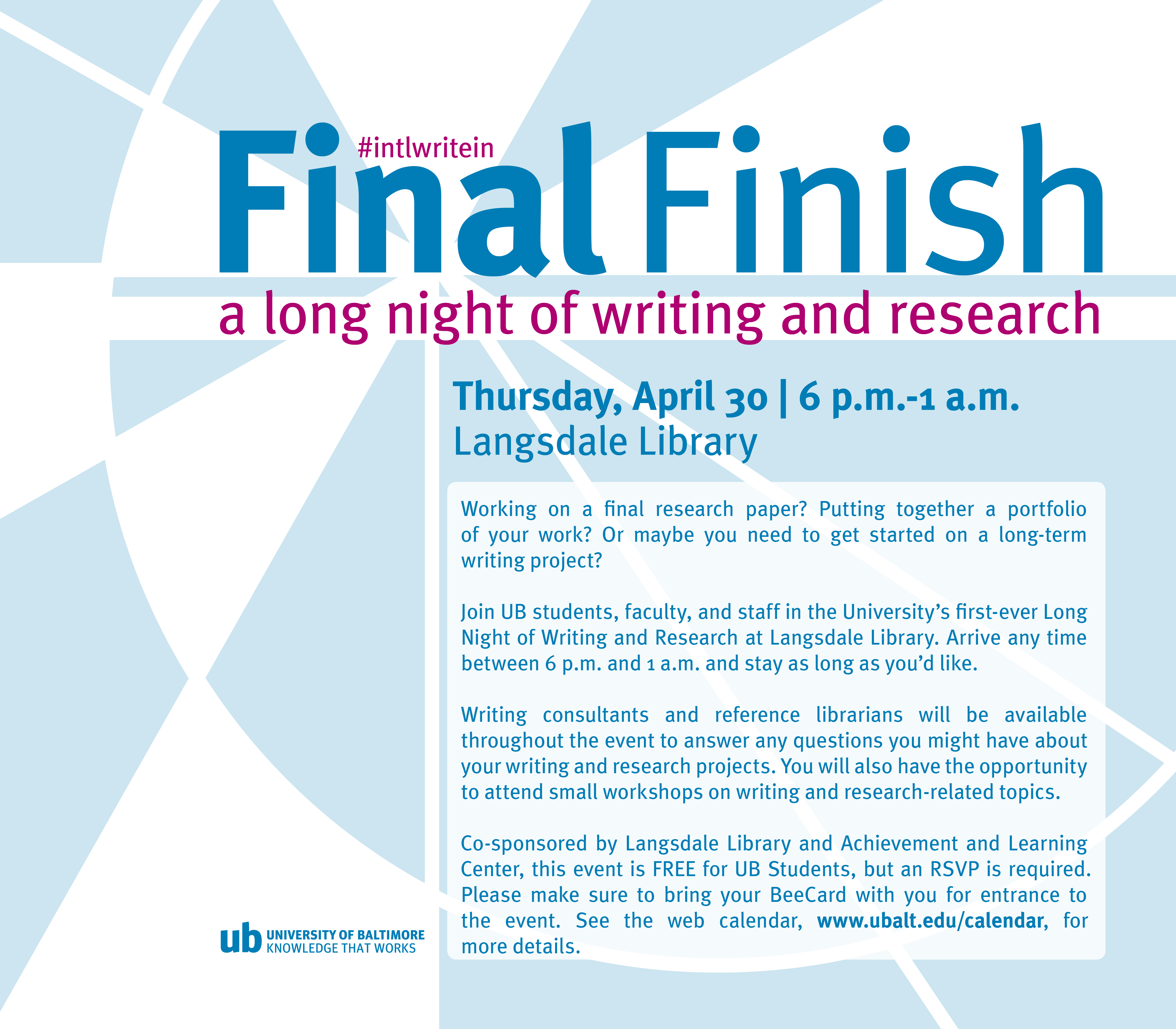 CANCELED: Final Finish: A Long Night of Writing and Research 